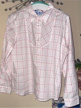 ORVIS White Top with Blue & Fuchsia/Red Stripes - Women’s Size: 16